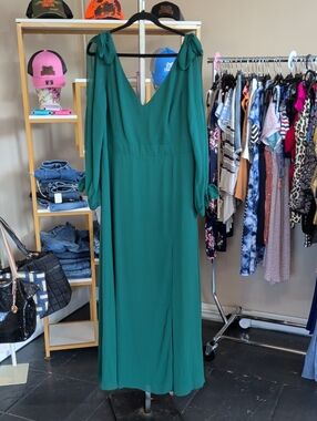 Ever Pretty Emerald Green V-Neck Maxi Dress with Tie Shoulders